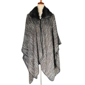 Steve Madden Textured Faux Fur Collar Poncho